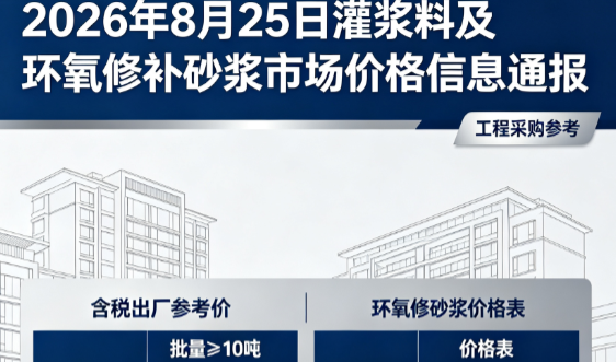 重庆2026年8月25日灌浆料及环氧修补砂浆市场价格信息通报
